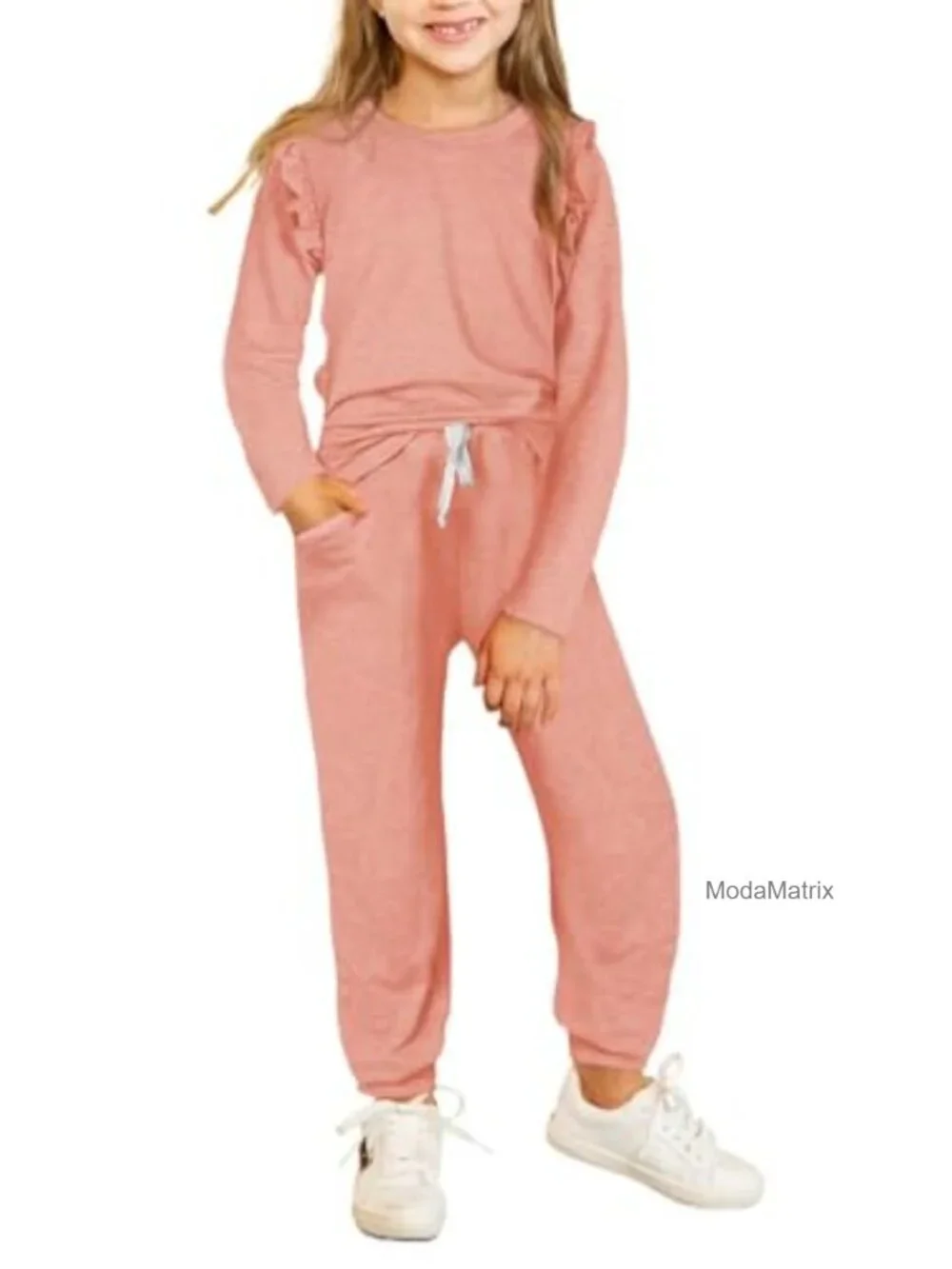 Tween Girls 2 Piece Outfit Ruffle Long Sleeve T Shirt and Casual Stretch
